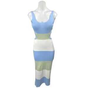 NEW Commense Multicolor Knit Colorblock Striped Sleeveless Midi Bodycon Dress S